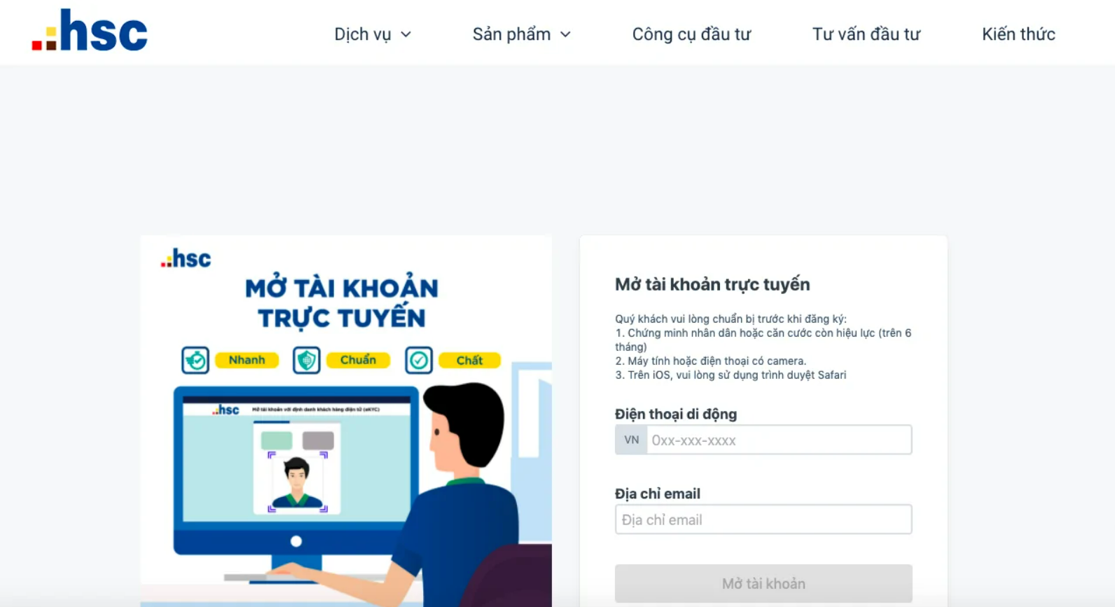 Hướng dẫn mở tài khoản chứng khoán tại HSC - Mở tài khoản chứng khoán HSC online