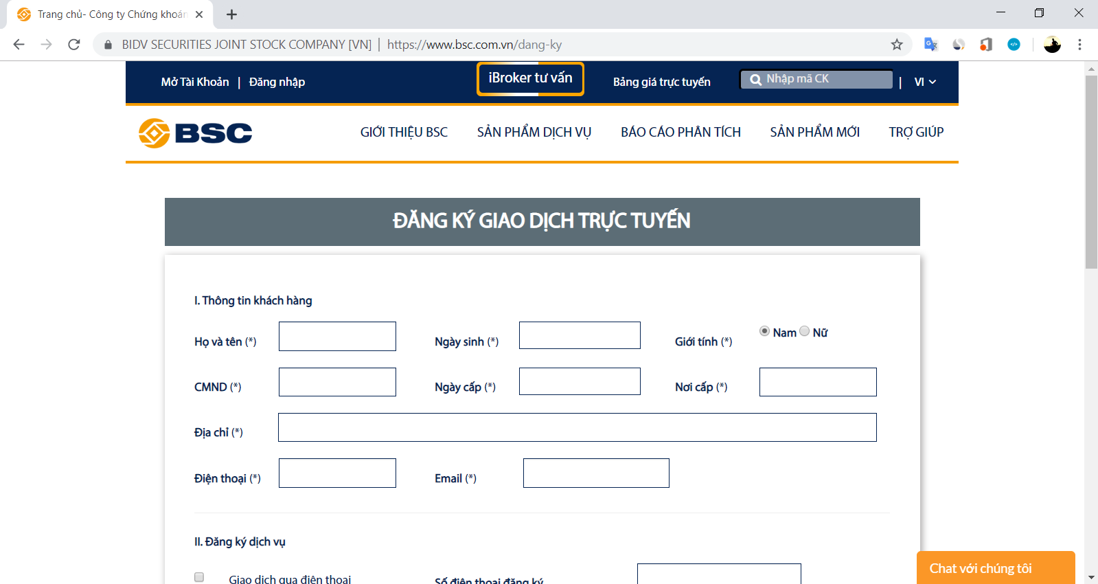 Hướng dẫn mở tài khoản chứng khoán bidv online