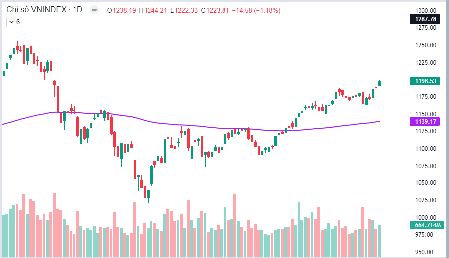 Phiên giao dịch cuối cùng năm Quý tỵ 2023: Ngân hàng dẫn dắt Vnindex tiến sát ngưỡng 1200